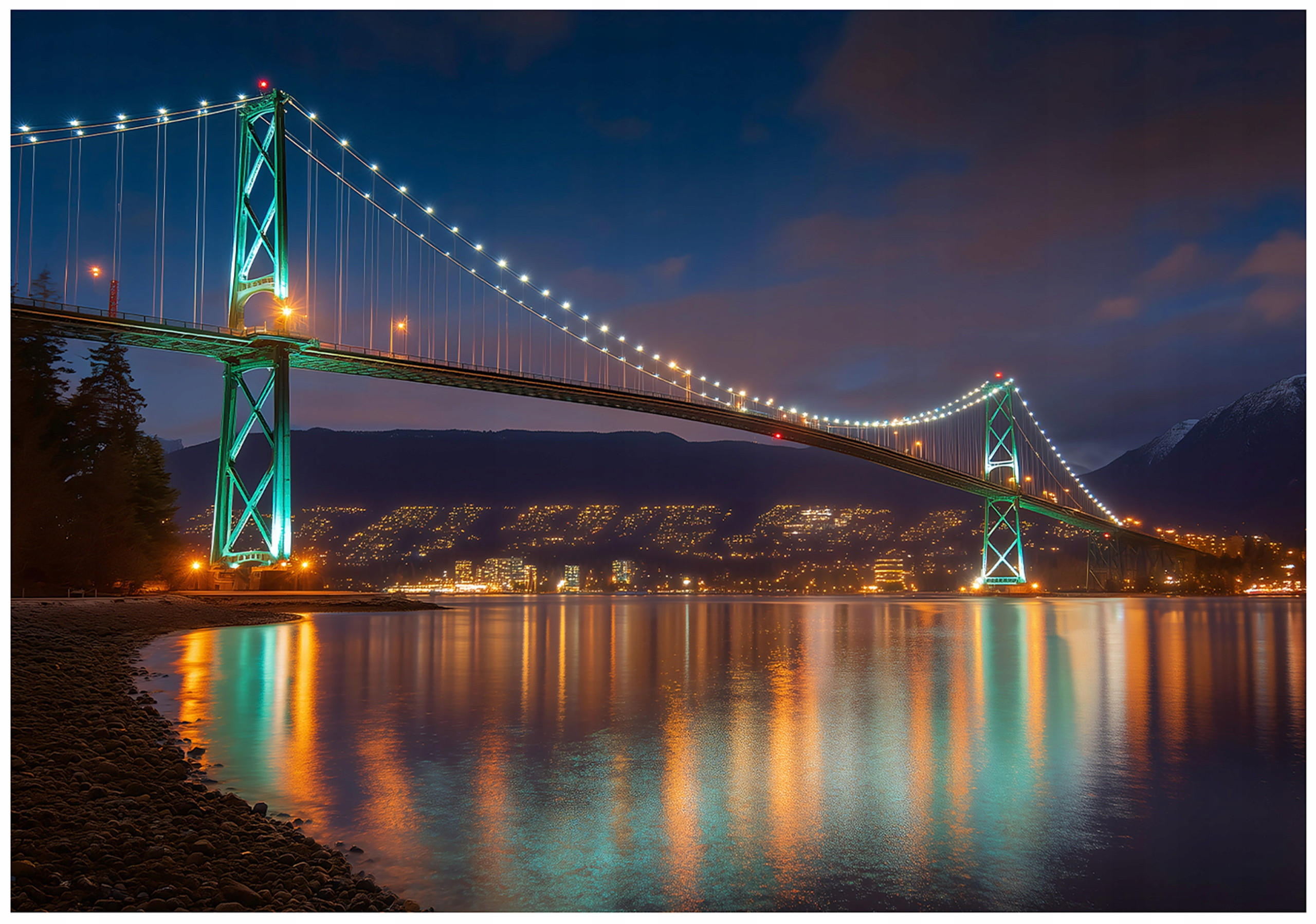 FOTOTAPETE Brücke Stadt Blau 350x250 cm - Multicolor, Papier (350/250cm) - Wallarena