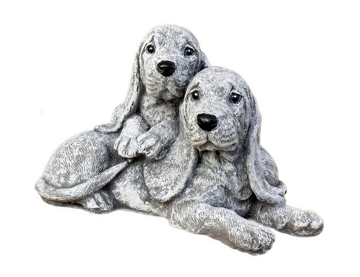 STEINFIGUR Basset Hounds frostfester Steinguss Gartenfigur - Dunkelgrau, Stein (24/16/24cm) - stoneandstyle