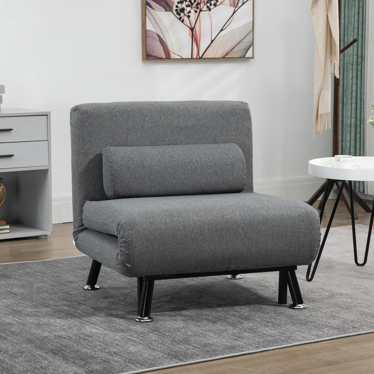 SCHLAFSESSEL Klappsessel mit Bettfunktion Schlafsofa mit Verstellbar Rückenlehne - Dunkelgrau/Schwarz, Textil/Metall (70/75/75cm) - HOMCOM