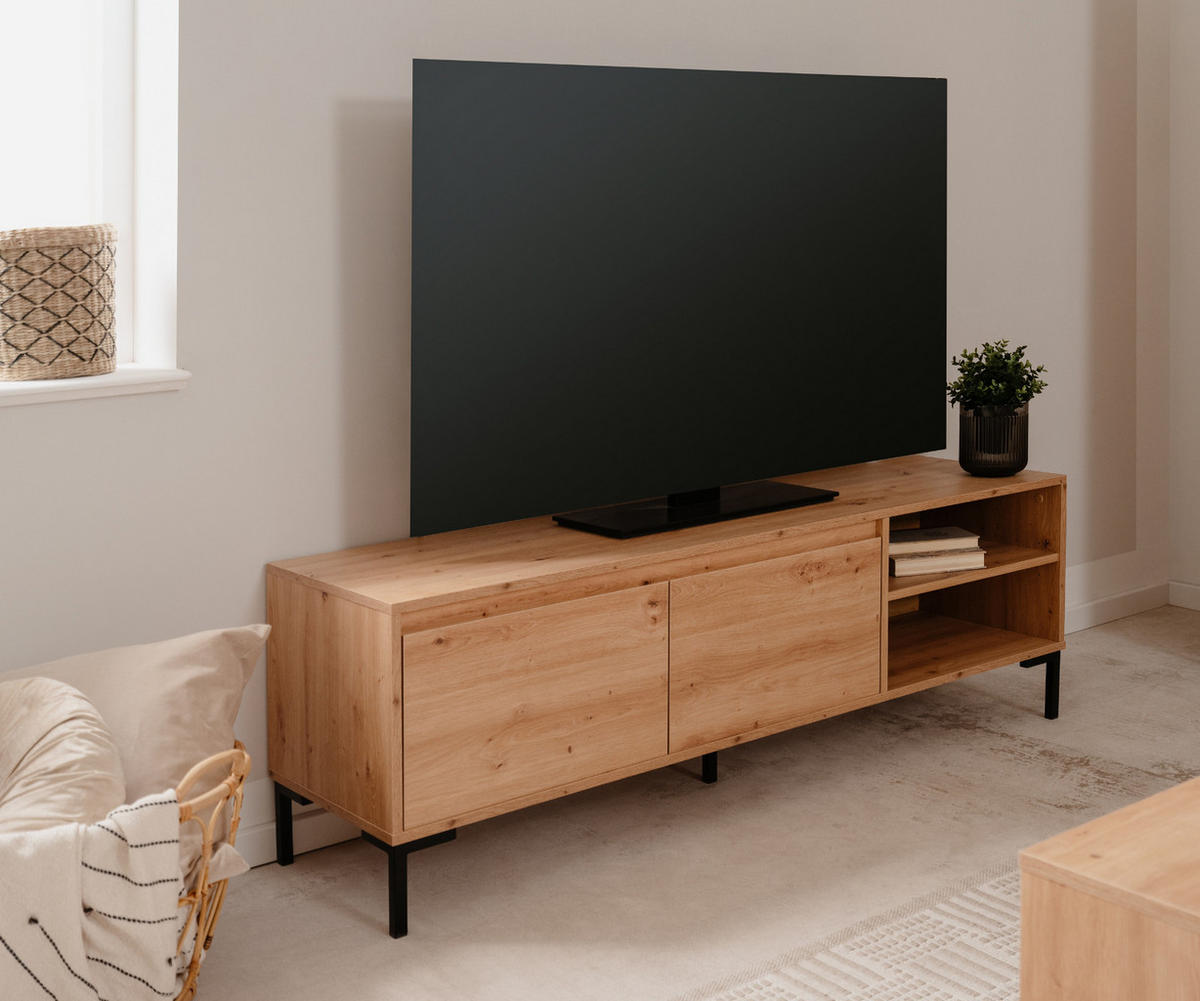 TV-LOWBOARD Eiche Artisan 150 cm, TV Unterteil mit Stauraum - Schwarz/Eiche Artisan, Holzwerkstoff/Metall (150/49/40cm) - Furn.Design