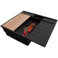 SPÜLBECKEN Sydney Pocket, 2-er set Schwarz 62/53 cm 1 Becken + Ablauf-Set + Küchenzubehörset ab 45er Unterschrank - Chromfarben/Beige, Kunststoff (62/20/53cm) - Primagran