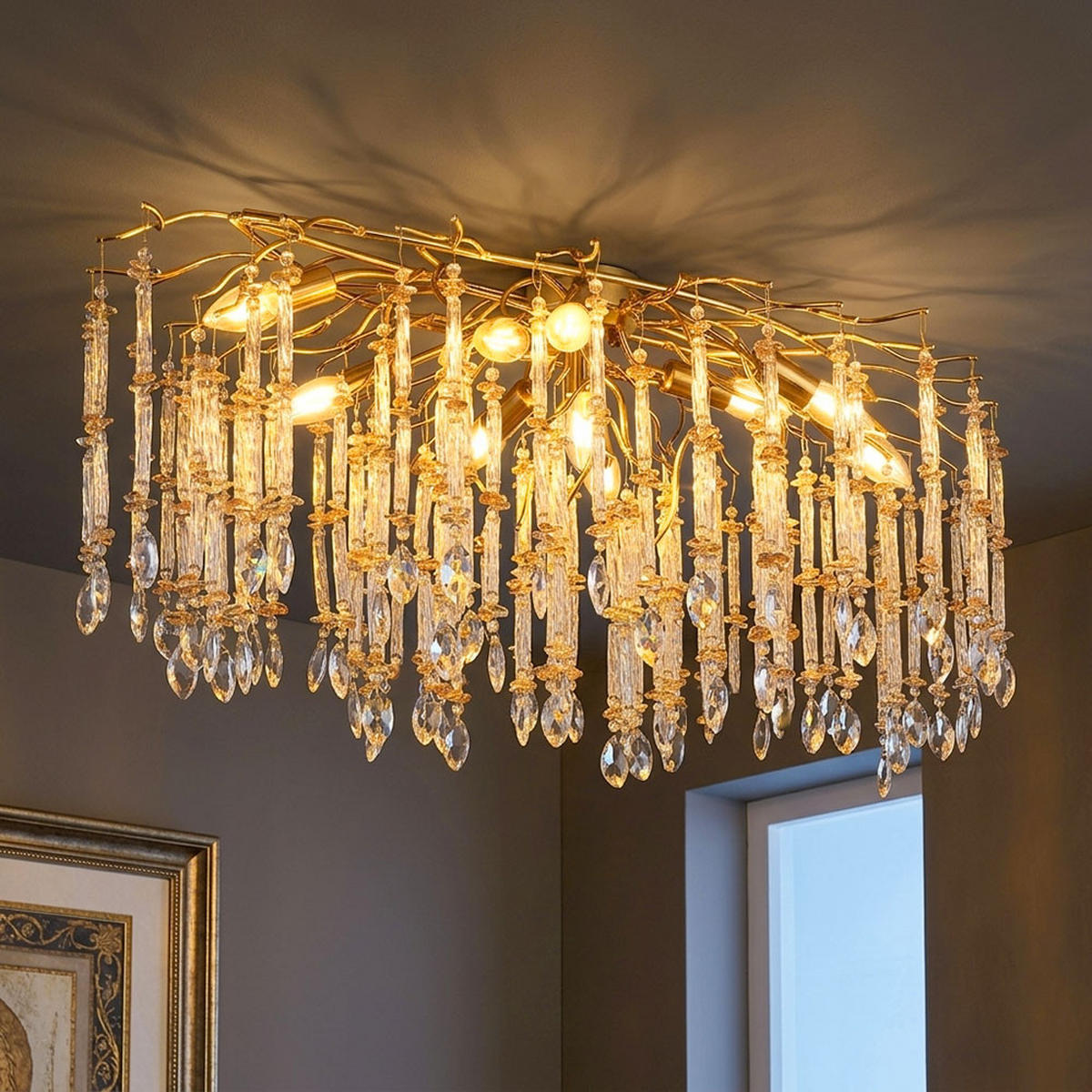 DECKENLEUCHTE Metall gold Glaskristall - Goldfarben, Glas (100/55/48cm) - Globo Lighting