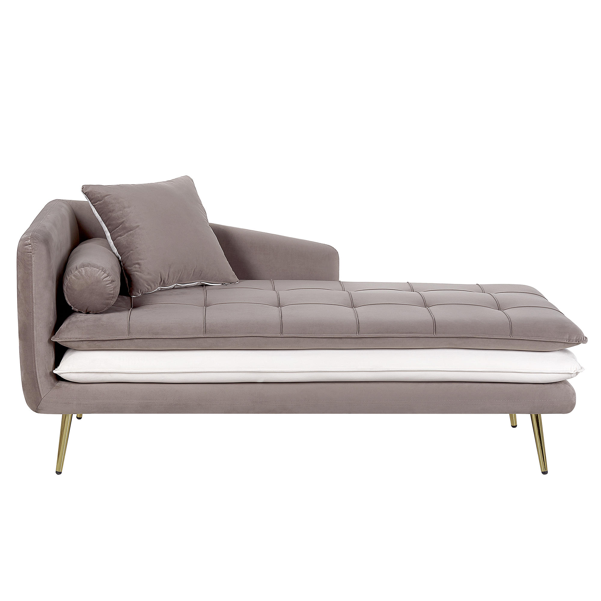 CHAISELONGUE Samtstoff hellbraun/weiß linksseitig Gonesse - Goldfarben/Weiß, Textil (164/72/77cm) - Beliani