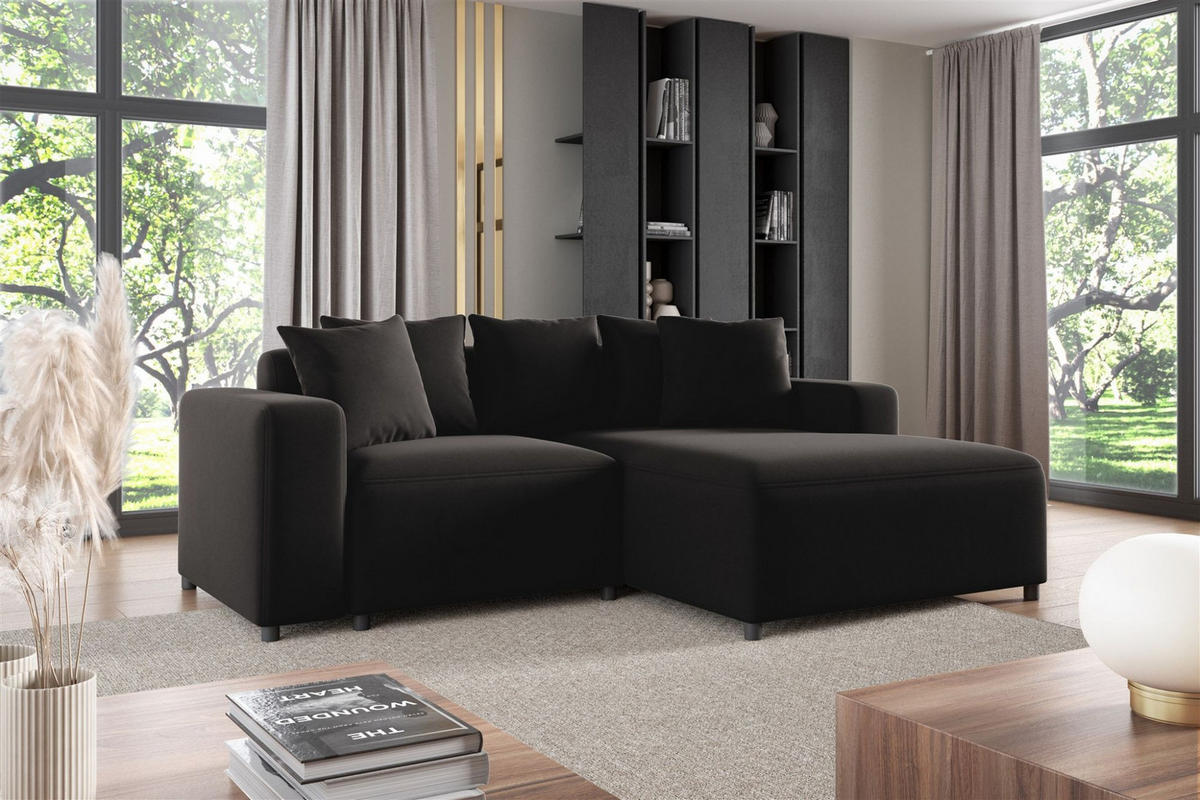 ECKSOFA Megan Xs In Salvador - Schwarz, Holzwerkstoff/Textil (240/165cm) - Fun Möbel