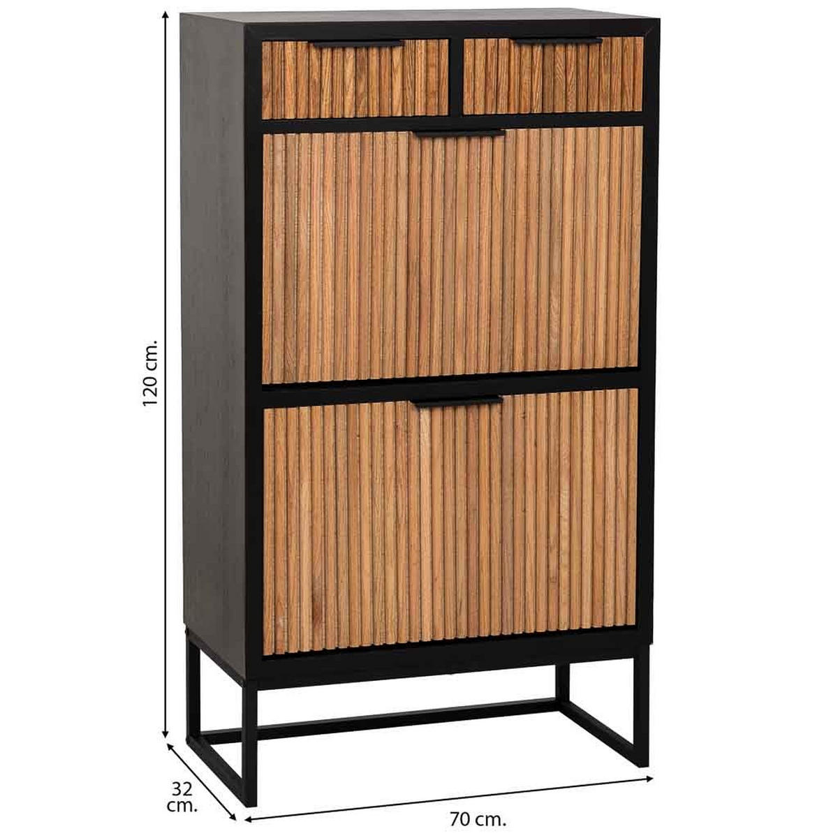 SCHUHREGAL mit 2 schubladen und 2 türen, holz und metall, 70x32x120 cm - Braun, Holz (70/120/32cm) - Wanderlust