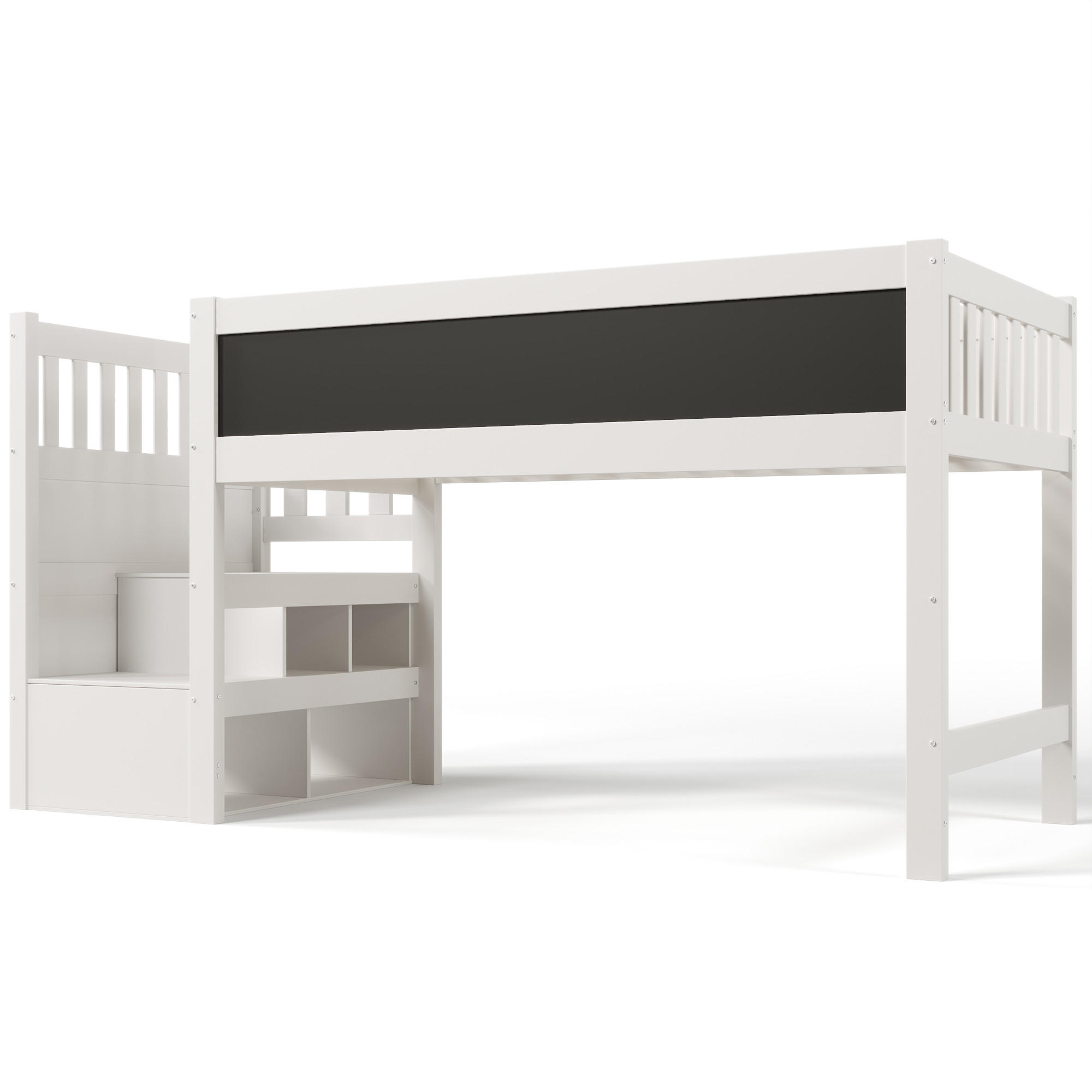 HOCHBETT 90/200 cm DE-00662, in Weiß,Tafel und Stauraum-Treppe - Weiß, Holz (90/200cm) - ComfortXL