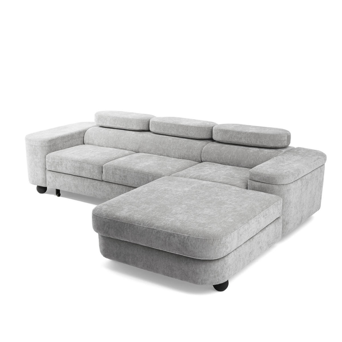 ECKSOFA LOVE L Rechts mit Schlaffunktion 124x210 Chenille Hellgrau - Hellgrau/Schwarz, Holz/Textil (205/284cm) - Muffo