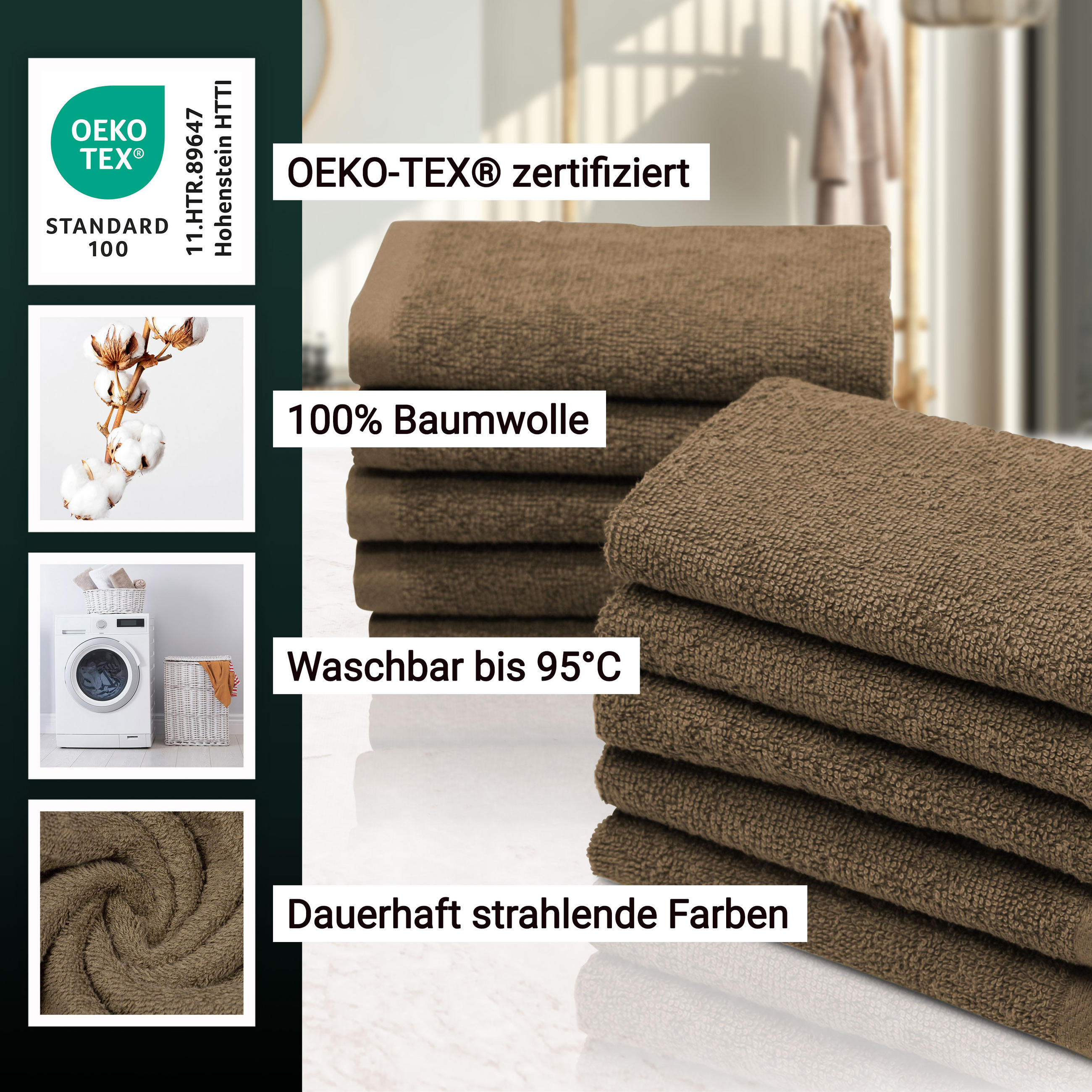 SEIFTÜCHER, 10er-Set, 30x30 cm, 100% Baumwolle, Braun - Braun, Textil (30/30cm) - Zollner