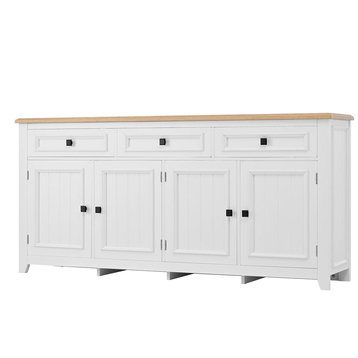 SIDEBOARD mit 4 Türen und 3 Schubladen mit verstellbaren Fächern Weiß Holzoptik 160/35/76 cm - Weiß, Holzwerkstoff/Metall (160/76/35cm) - EVRYAE