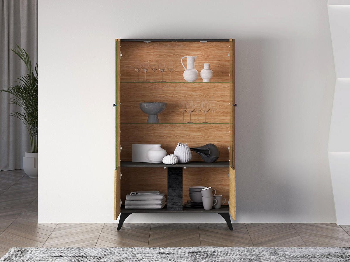 VITRINE – 95 cm – Toscania – Schwarz / Eichefarben - Eichefarben/Schwarz, Holzwerkstoff (95/152/40cm) - hi-markt