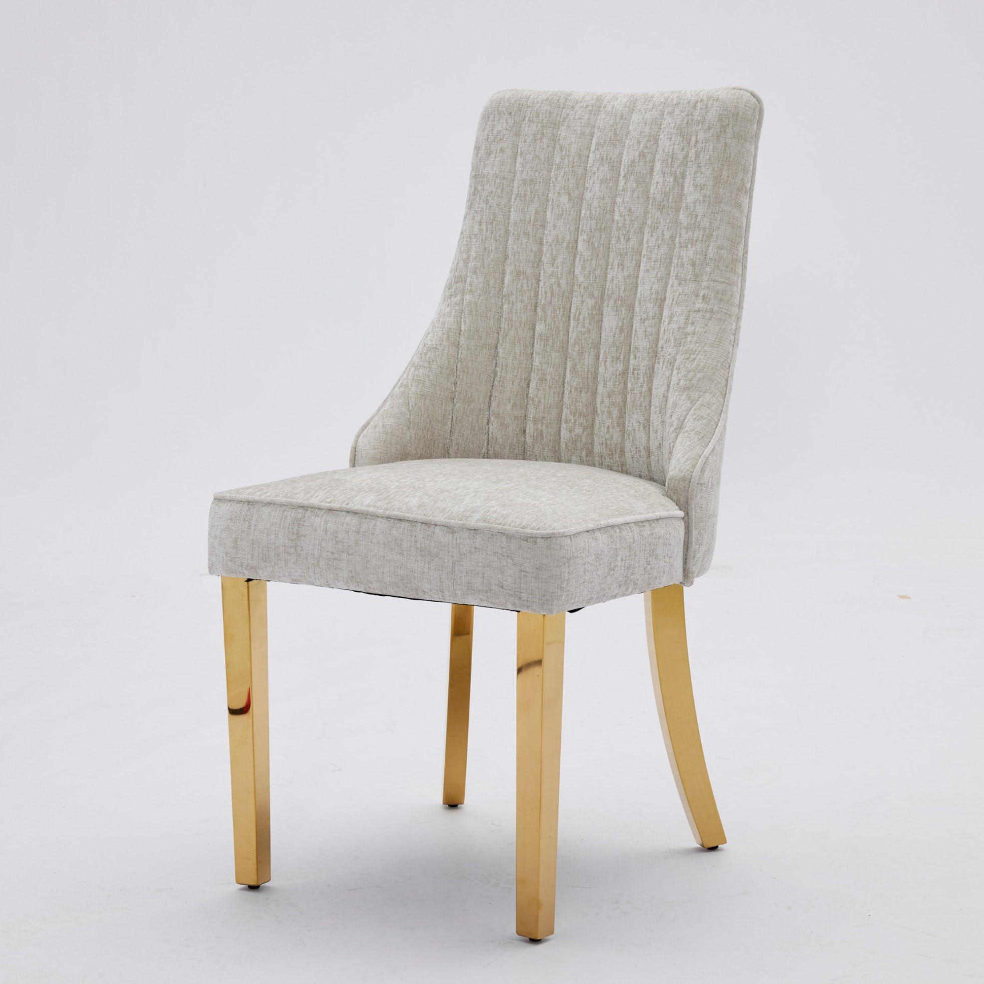ESSZIMMERSTUHL 2er-Set mit hoher Rückenlehne Chenille Beige - Beige, Metall (50/95/65cm) - Meubliv