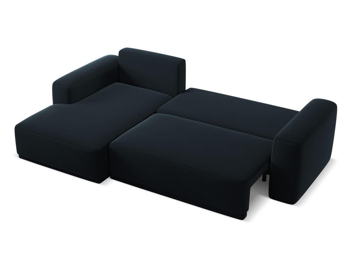 ECKSOFA mit Schlaffunktion Samt Stoff Blau - Blau/Schwarz, Kunststoff/Textil (258/160cm) - Makamii