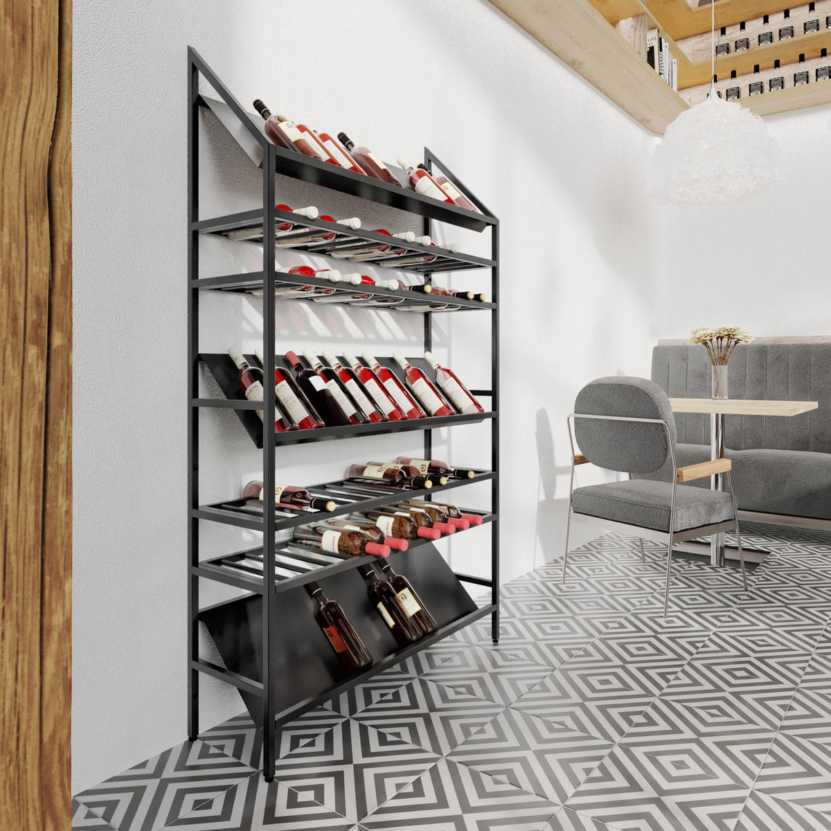 WEINREGAL für 91 Flaschen aus Metall, schwarz Alsace - Schwarz, Metall (100/170/30cm) - Metalo Pro