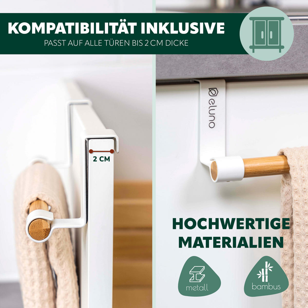 GESCHIRRHANDTUCHHALTER, weiß, Bambus - Weiß, Metall (25/7.5/6cm) - eluno