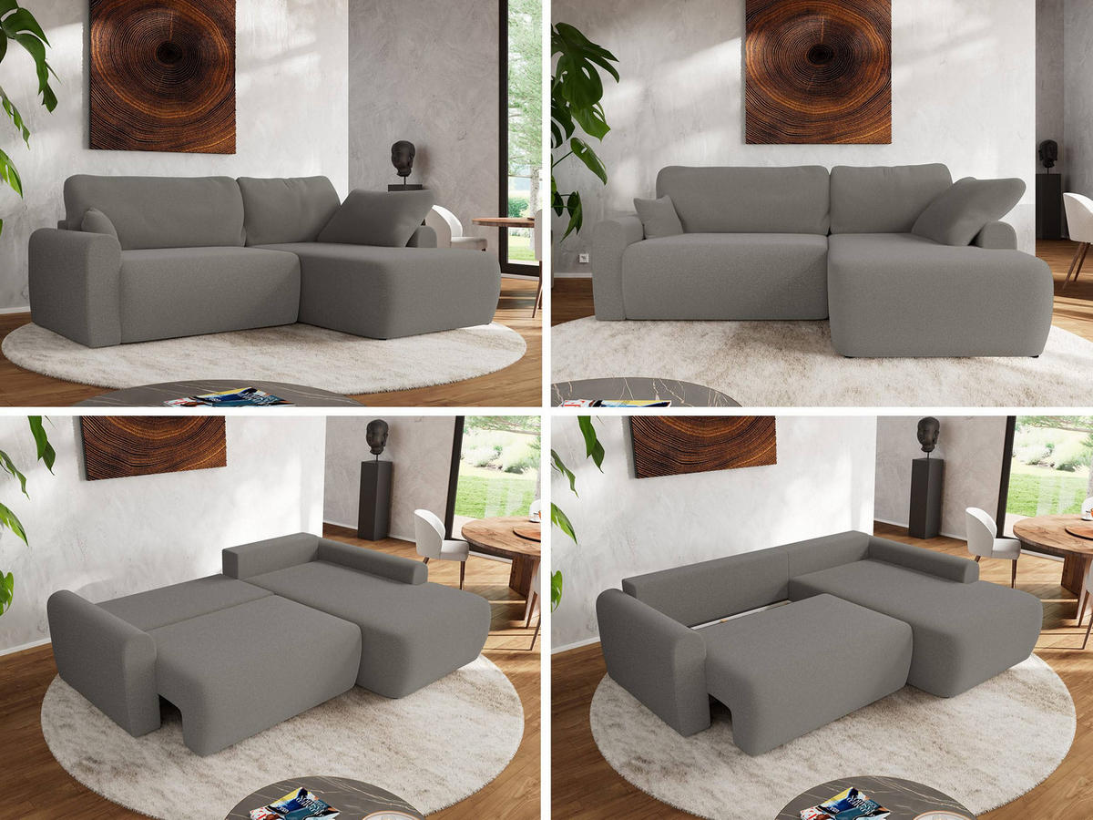 ECKSCHLAFSOFA CUBO L Hellgrau Boucle - rechts - Hellgrau/Schwarz, Kunststoff/Textil (187/273cm) - MKS