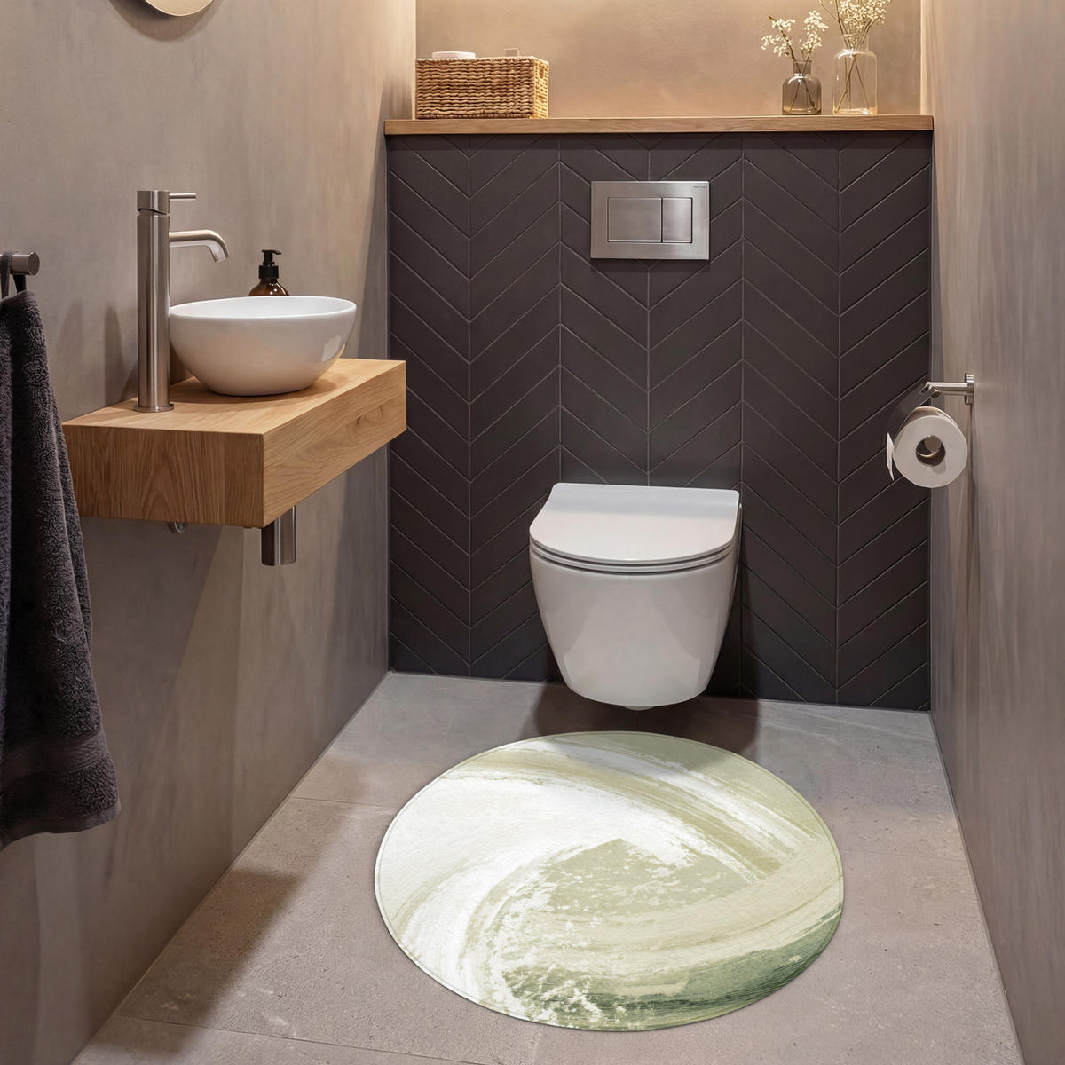 WC PŘEDLOŽKA Abstraktní - Tahy štětcem - Vlny - Zelená 70x70 cm - mátově zelená, textil/plast (70/1cm) - OnlyWow