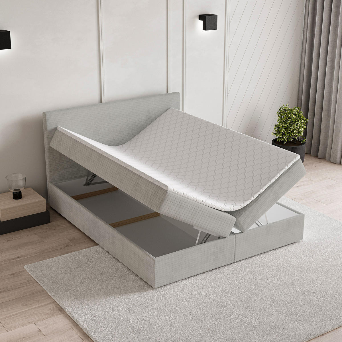 BOXBETT NIRA 180x200 cm mit Matratze und Topper - Braun - Braun, Holz (180/200cm) - MASSENO