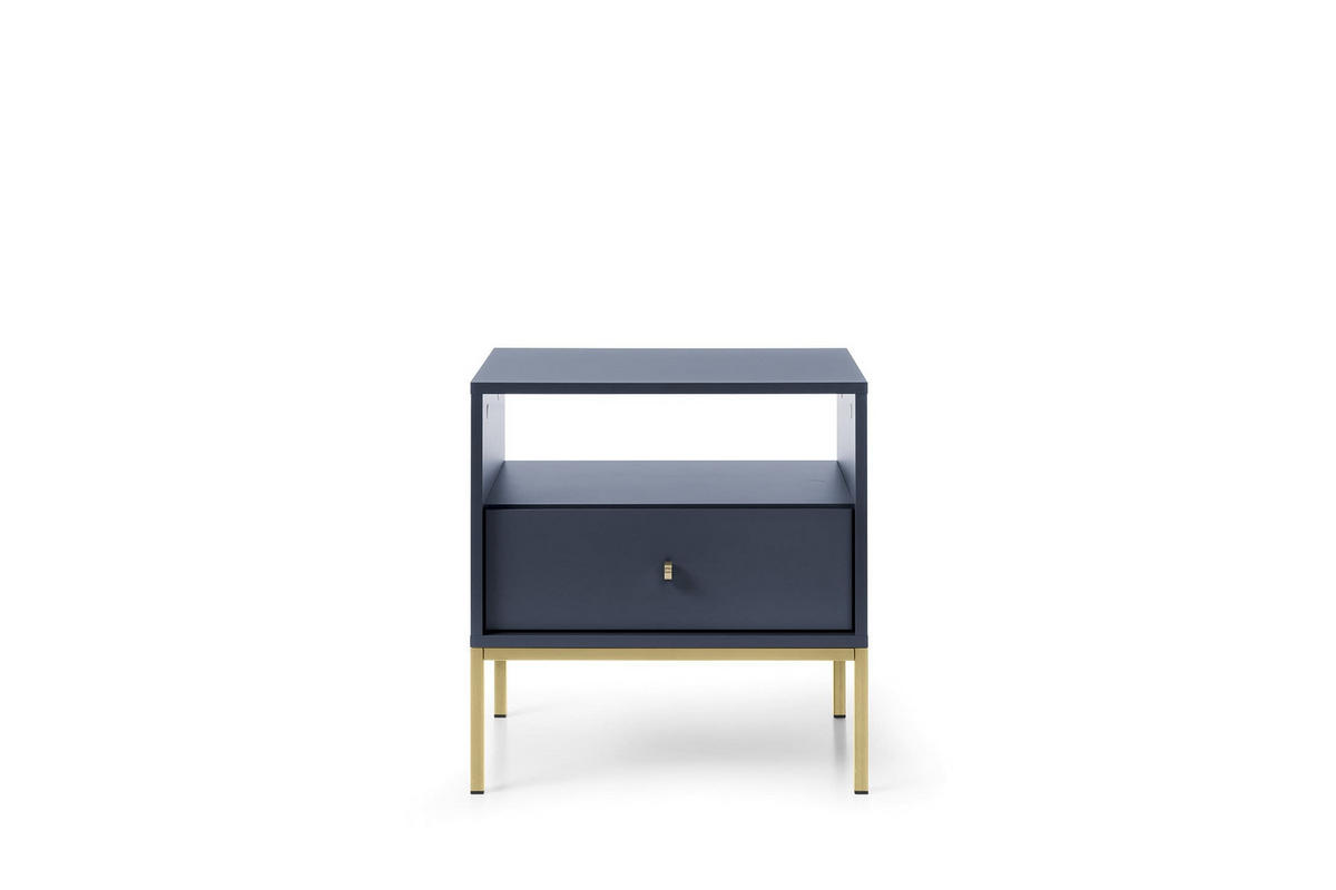 NACHTISCH - Bettisch Melody MS54 Dunkelblau + Gold - Goldfarben/Dunkelblau, Holzwerkstoff (54/56/39cm) - Möblo