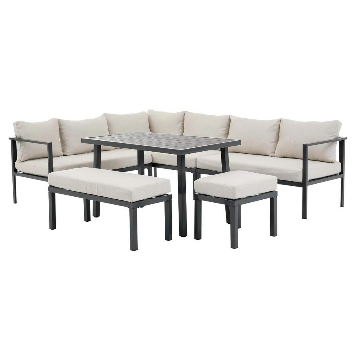 DINING-LOUNGESET 9-teilig, Ecksofa für Terrasse - Beige, Textil - Kaket