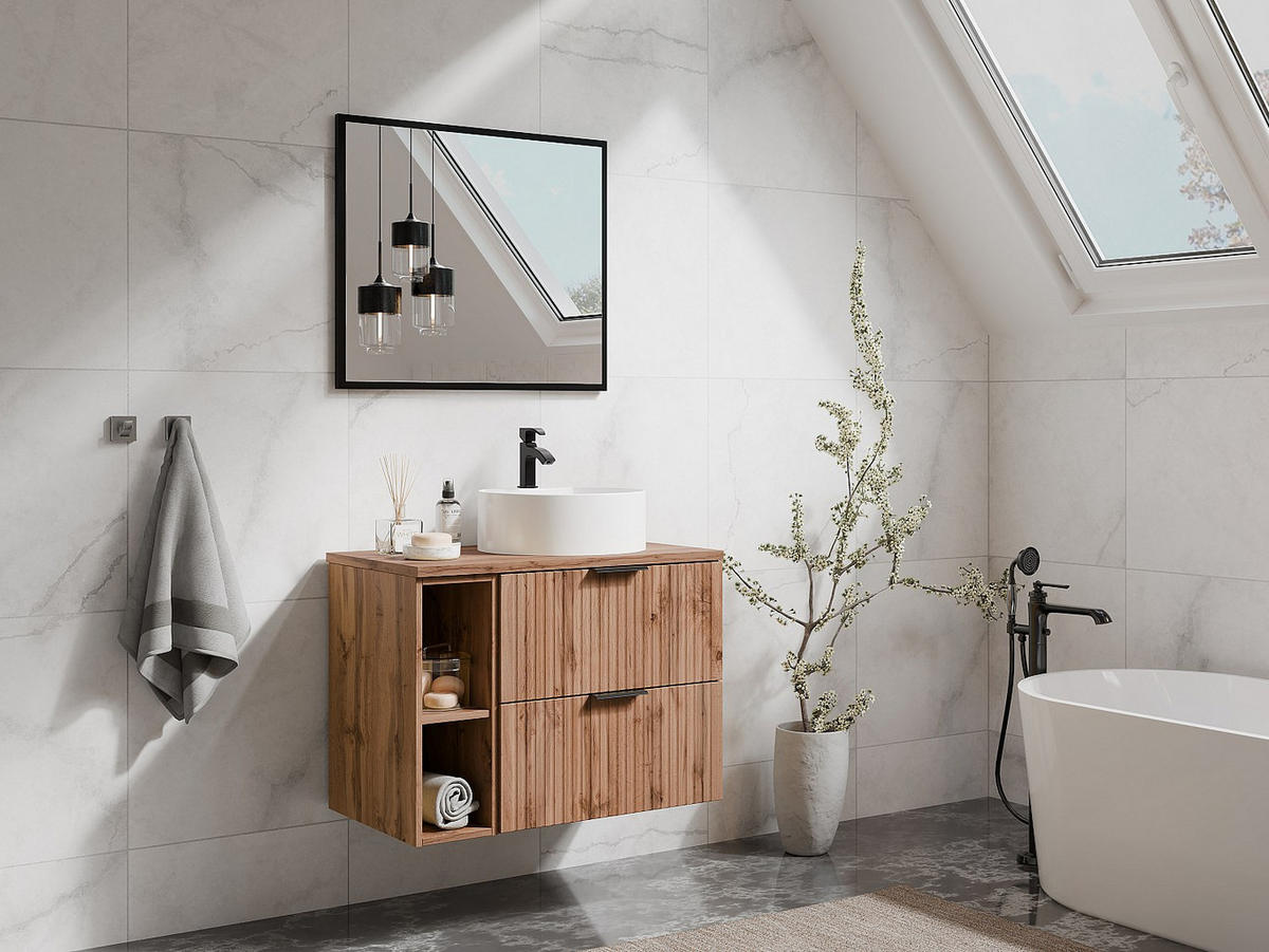 EINZELWASCHTISCH - 80cm x 46cm - MDF - naturfarben hell - ZEVARA - Naturfarben, Holz (80/57/46cm) - Vente-Unique