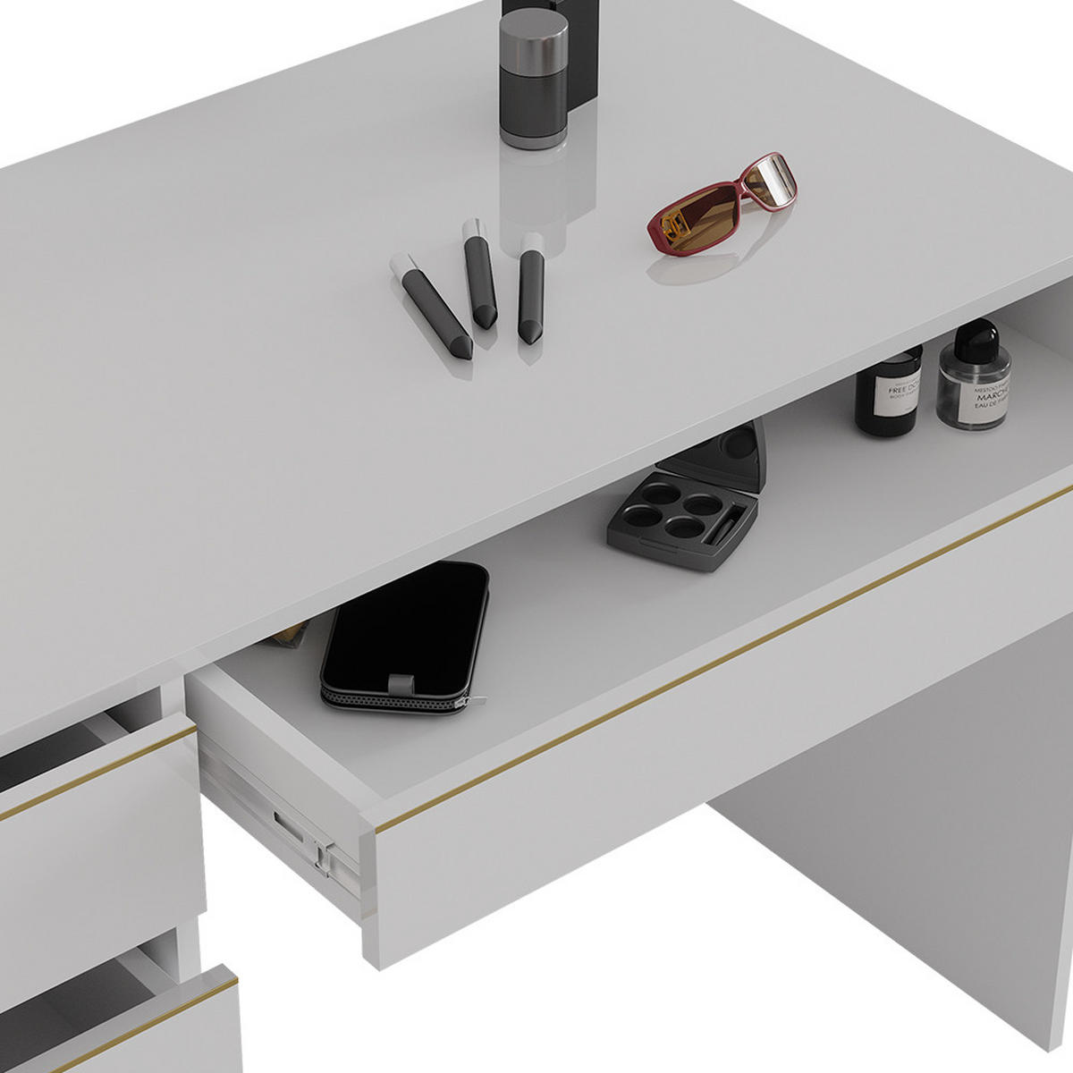 SCHREIBTISCH Sherry Weiß/Gold 120 cm - Goldfarben/Weiß, Holzwerkstoff (120/55/75cm) - Vicco