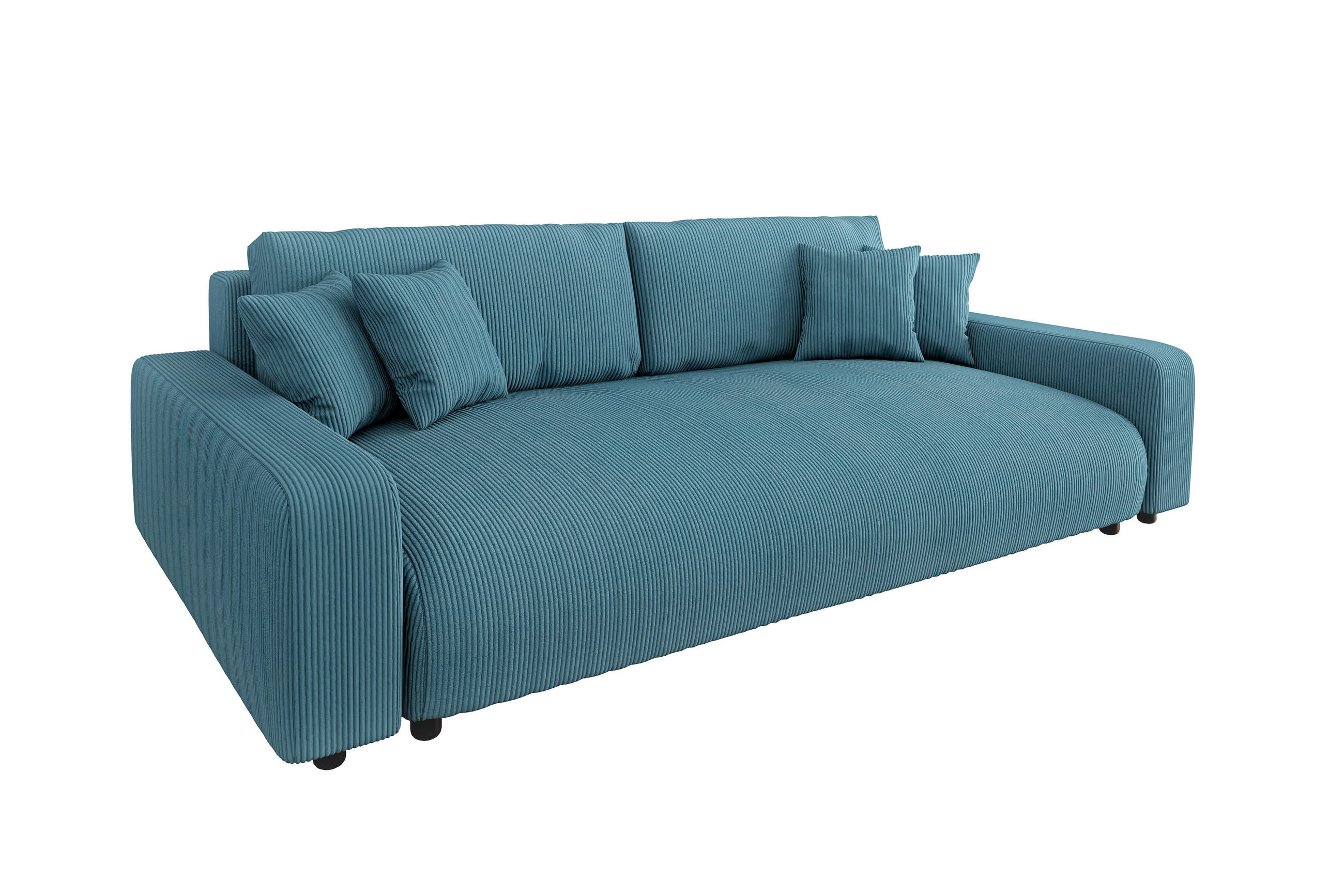 BIGSOFA Emma Türkis Cord - Türkis/Schwarz, Holz/Kunststoff (234/78/122cm) - S-Style Möbel