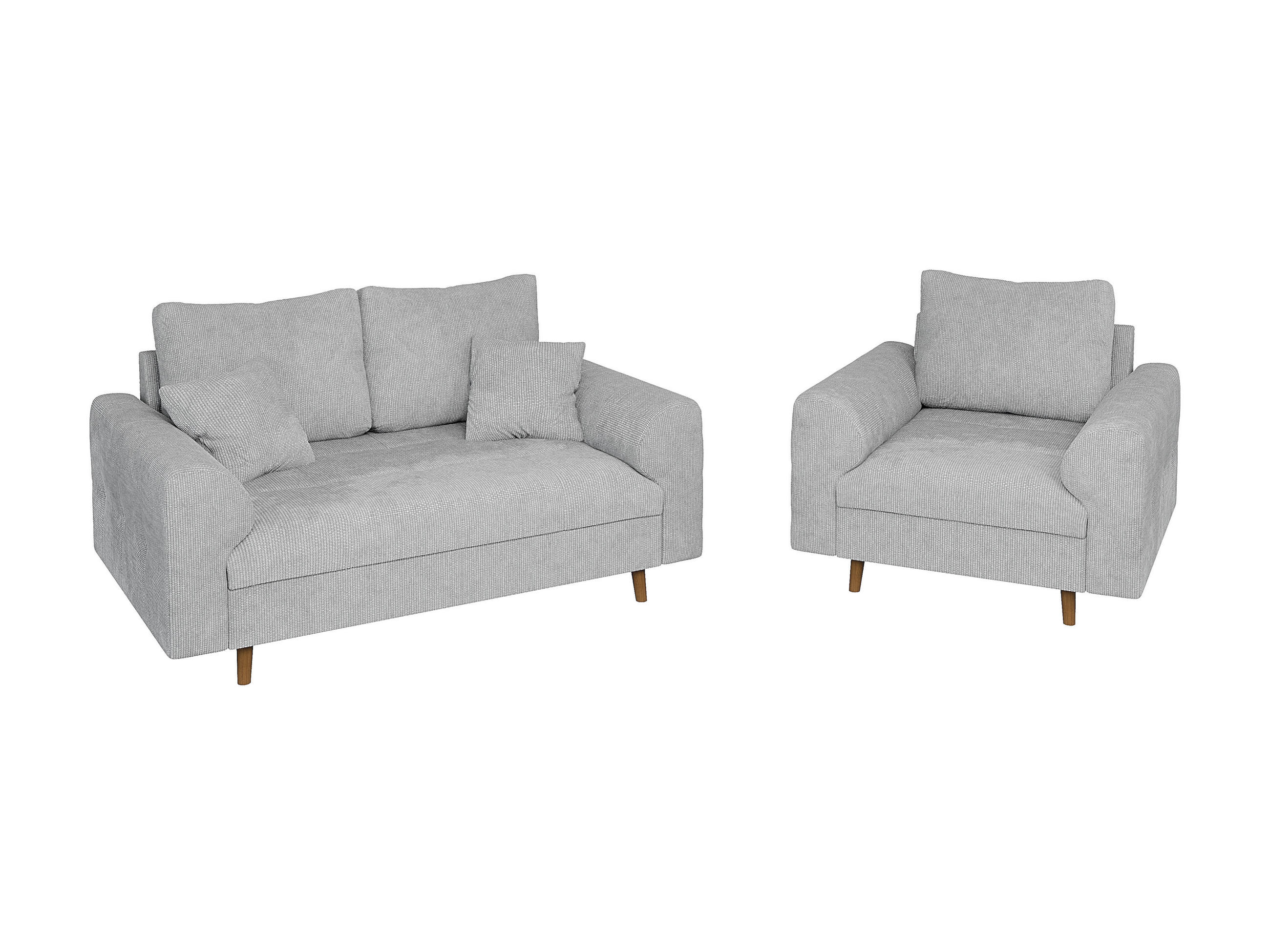 SITZGARNITUR 2+1 Sigurd Hellgrau Chenille - Hellgrau/Braun, Holz/Textil (150/81/93cm) - S-Style Möbel