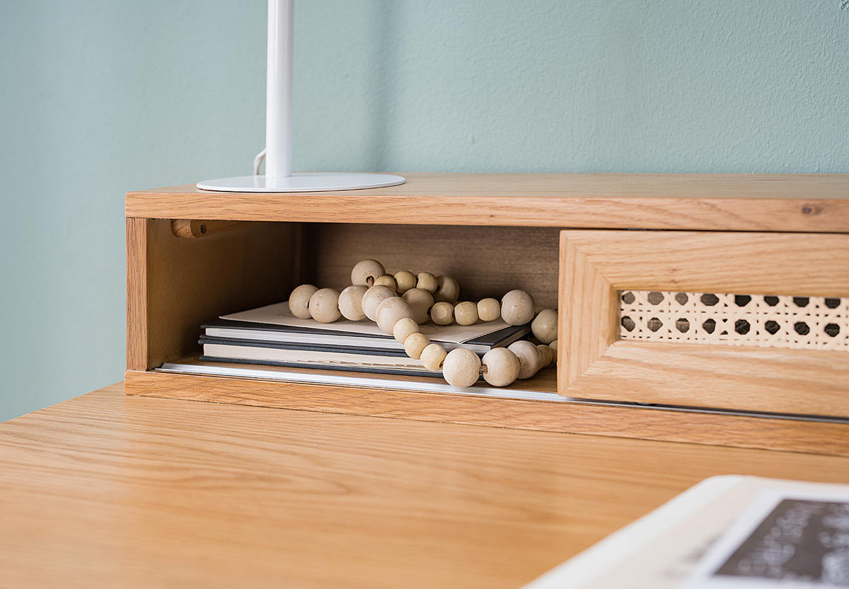 SCHREIBTISCH - Wiener Geflecht / Echtholzfurnier - Eichefarben, Holz/Naturmaterialen (60/100/91cm) - home24