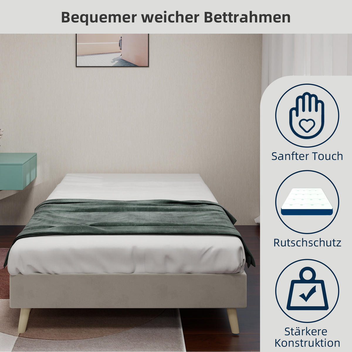 KINDERBETT 90/200 cm in Beige Stoff mit Bettkasten - Beige, Holzwerkstoff/Textil (90/200cm) - WISHDOR