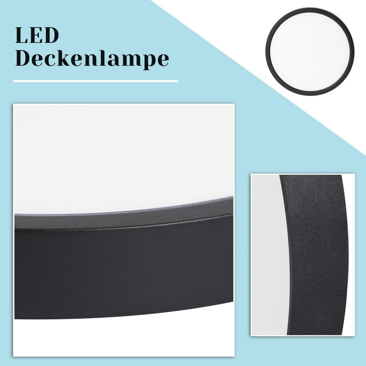 LED-DECKENLEUCHTE Warren 6000K-Kaltweiß 18/18/3 cm - Schwarz, Kunststoff (18/18/3cm) - Nettlife
