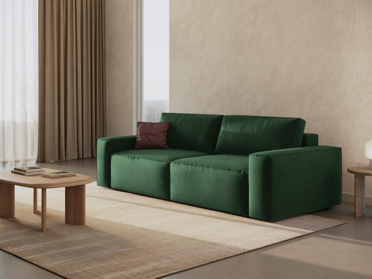 SOFA ausklappbar mit Bettkasten Jodie aus Samt flaschengrün 3 Sitzplätze - Dunkelgrün, Textil (107/86/247cm) - Micadoni