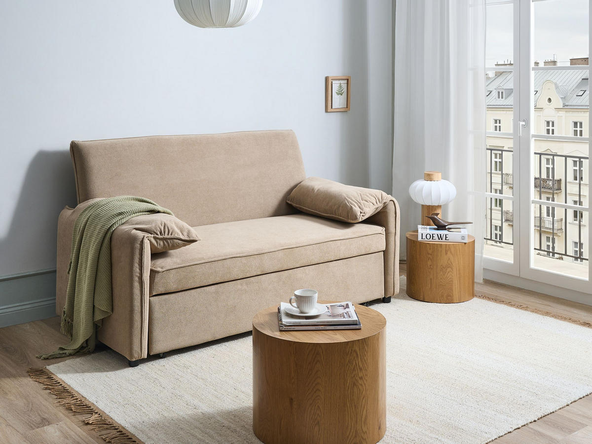SCHLAFSOFA Stoff Hellbraun Horma - Hellbraun/Braun, Textil (160/92/84cm) - Beliani