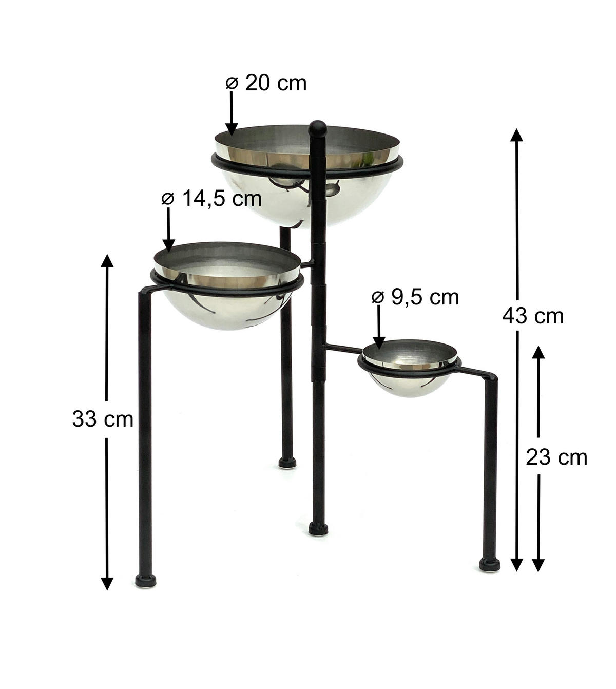 BLUMENTREPPE Metall Rund 46 cm mit 3 Töpfe Silber - Schwarz, Metall (40/46/40cm) - DanDiBo