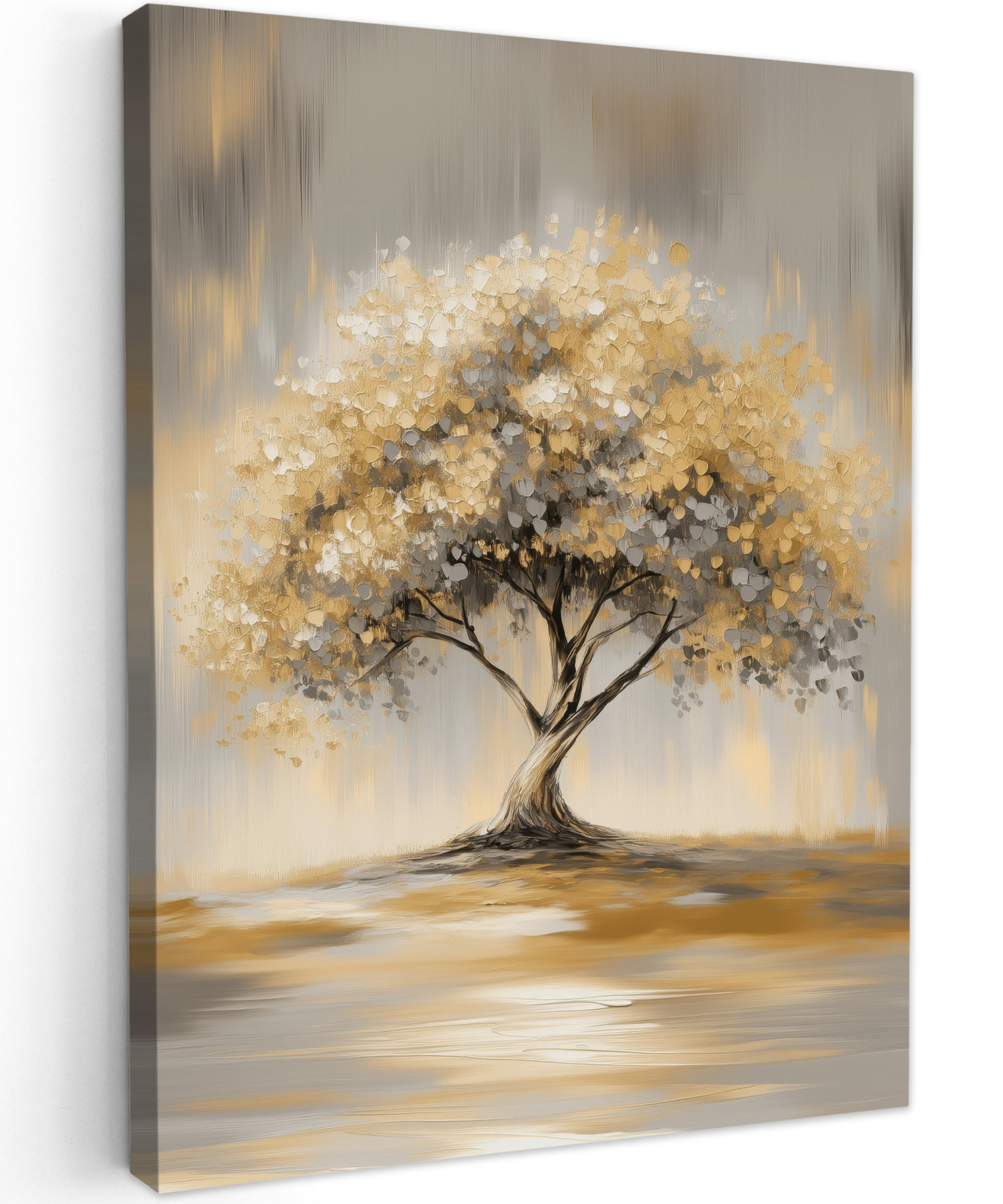 LEINWANDBILD Gemälde - Baum - Abstrakt - Blätter Wandbild Wohnzimmer 60x80 cm - Beige, Textil (60/80cm) - MuchoWow