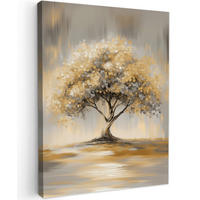 LEINWANDBILD Gemälde - Baum - Abstrakt - Blätter Wandbild Wohnzimmer 60x80 cm - Beige, Textil (60/80cm) - MuchoWow