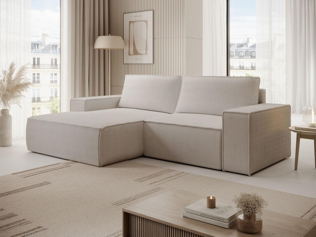 ECKSOFA Farese Mini mit Cordbezug Greige, links - Taupe/Schwarz, Textil (240/167cm) - Selsey