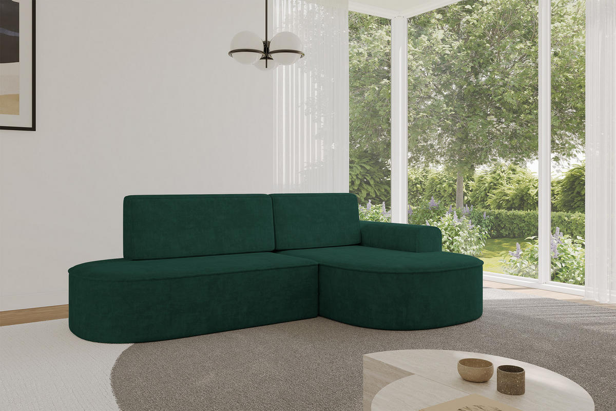 ECKSOFA mit Schlaffunktion und Bettkasten Ottomane Rechts MARI-L1-S - 283x167x73 cm Grün Velours - Waldgrün/Schwarz, Holzwerkstoff/Kunststoff (167/283cm) - ALTDECOR