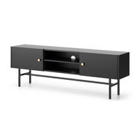 LOWBOARD Dinley 2T Schwarz 155/52/35 cm – mit schwarzen Beinen im minimalistischen Design - Schwarz, Holzwerkstoff/Metall (155/52/35cm) - AX Living