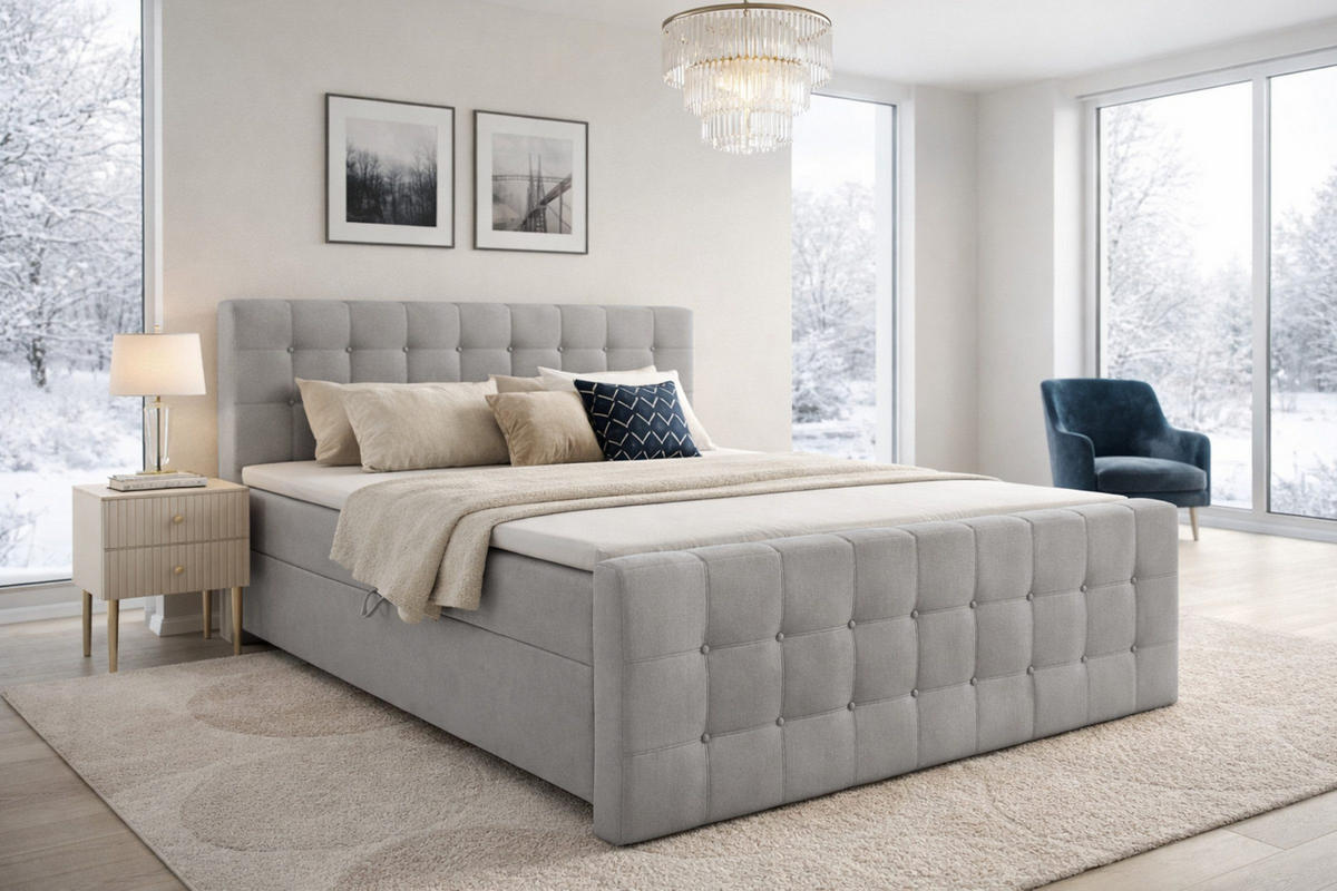 BOXBETT REEL 120/200 in Velours Hellgrau H4 - Hellgrau, Holz/Holzwerkstoff (120/200cm) - Deine Möbel 24