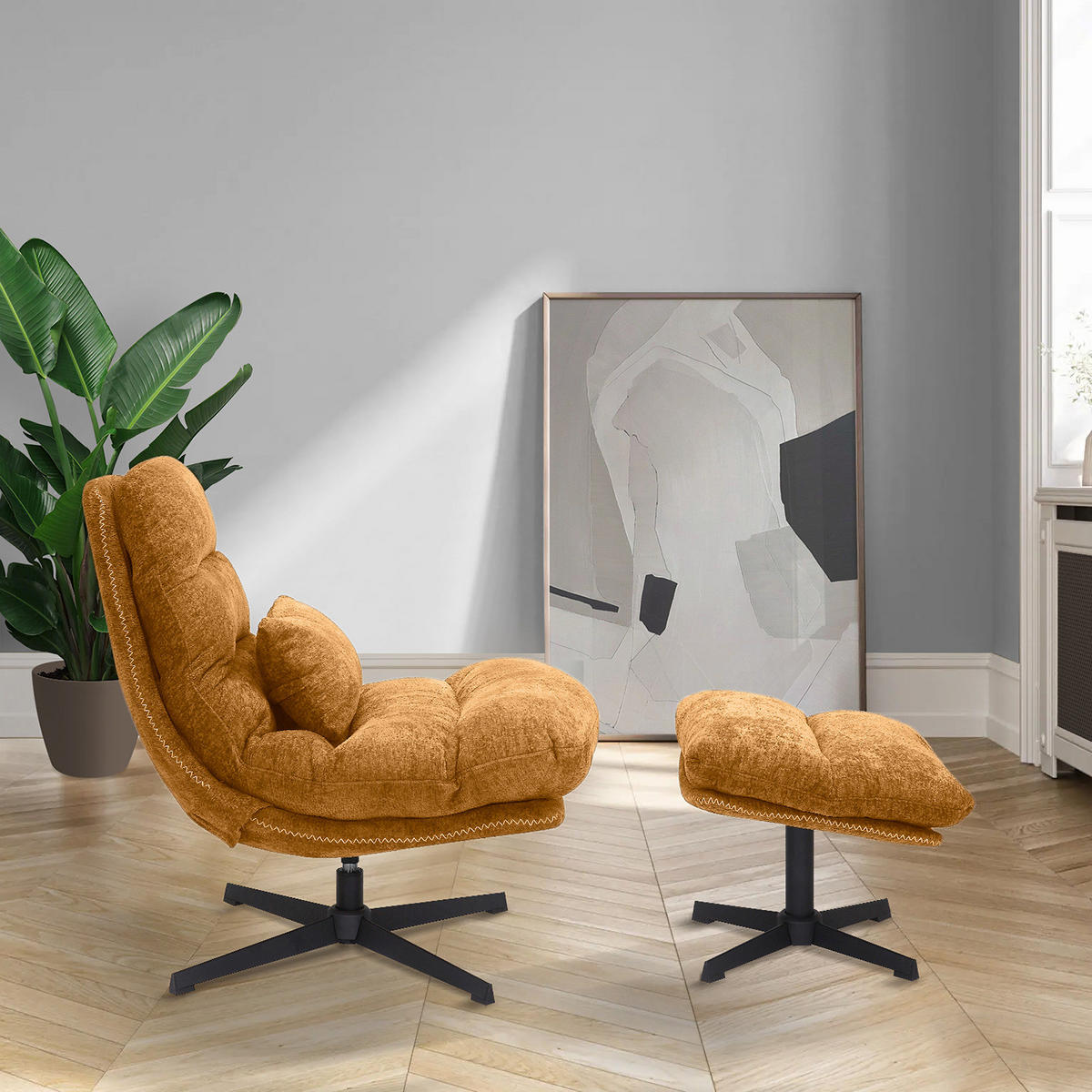 RELAXSESSEL - Chenille - Gelb/Schwarz, Textil/Metall (84/88/94cm) - home24