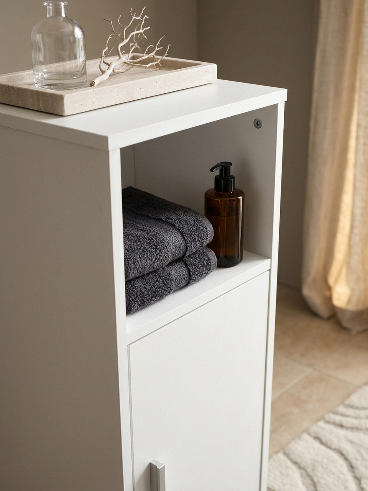 BADSCHRANK Weiß 30x95,5x30 cm aus Melamin mit kratzfester Oberfläche - Schwarz/Weiß, Holz/Metall (30/96/30cm) - KADIMA DESIGN