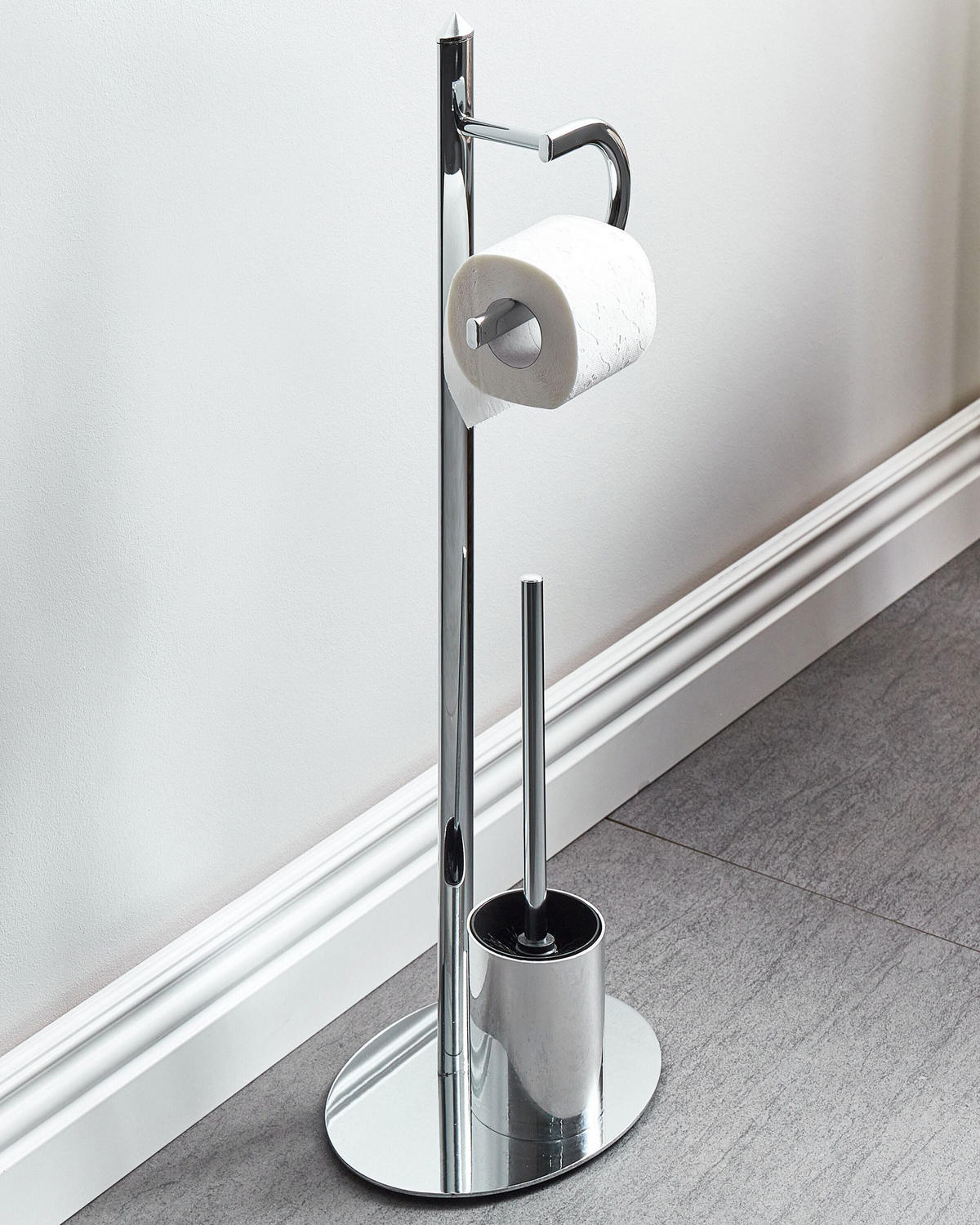 TOILETTENPAPIERHALTER mit Bürste Metall Silber Sarto - Silberfarben, Metall (28/78/20cm) - Beliani