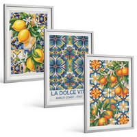 BILDER SET 3er Set - 40x60 cm Silberner Rahmen - Zitronen-Orangenblütenmuster - Silberfarben, Kunststoff (40/60cm) - TULUP