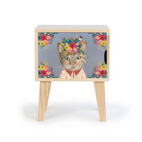 NACHTTISCH Montessori Natur BLUMINGE KATZE - Blau, Holz (42/54/30cm) - RNT By Really Nice Things