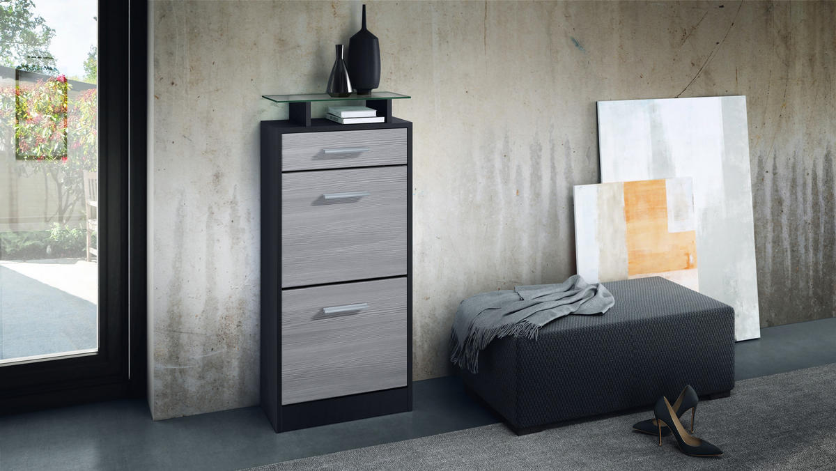 SCHUHSCHRANK Loret Front in Avola-Anthrazit - Anthrazit, Holzwerkstoff (46/104/23cm) - Vladon