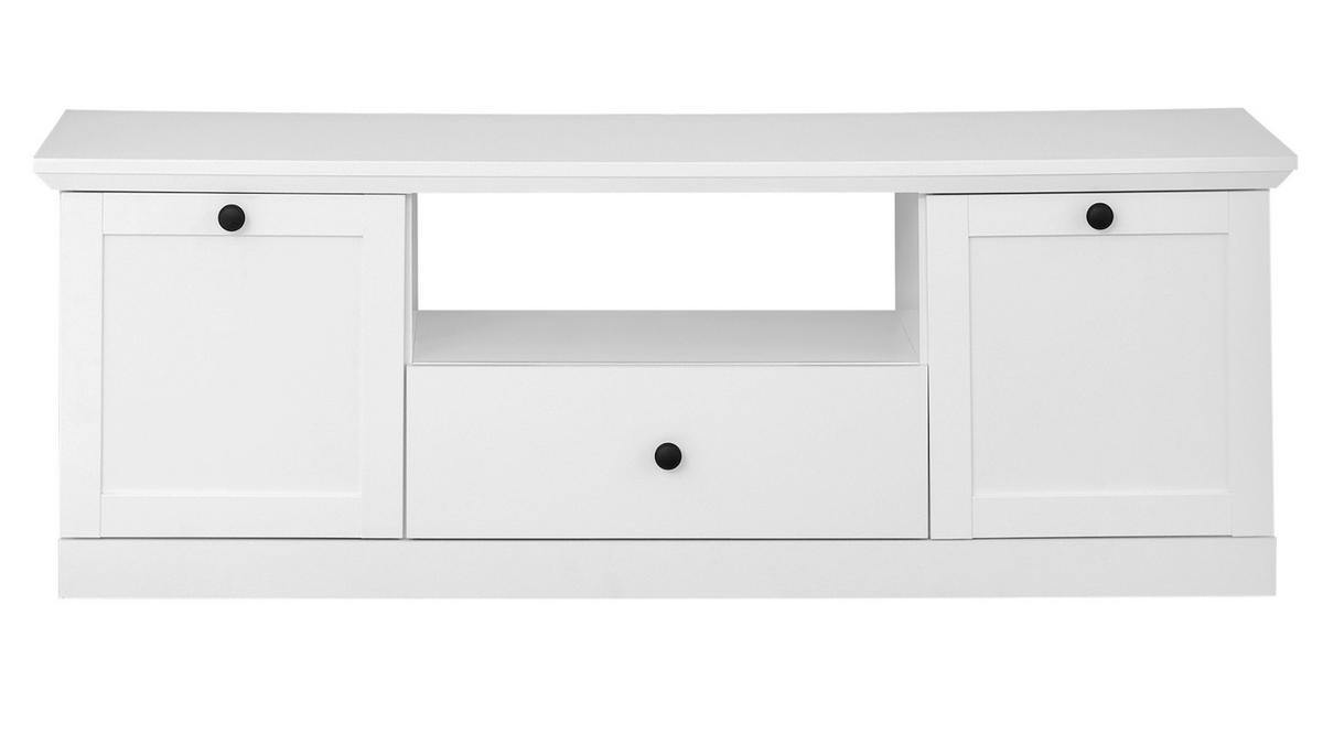 TV-LOWBOARD weiß 140 x 49 cm, Fernsehtisch im Landhaus-Stil - Silberfarben/Weiß, Holzwerkstoff/Metall (41/49/140cm) - Top.Furn
