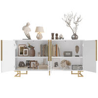 BOČNÍ skříň 152/40/75 cm bílá z MDF s geometrickými dvířky a zlatými detaily - bílá, kompozitní dřevo (152/75/40cm) - OKWISH