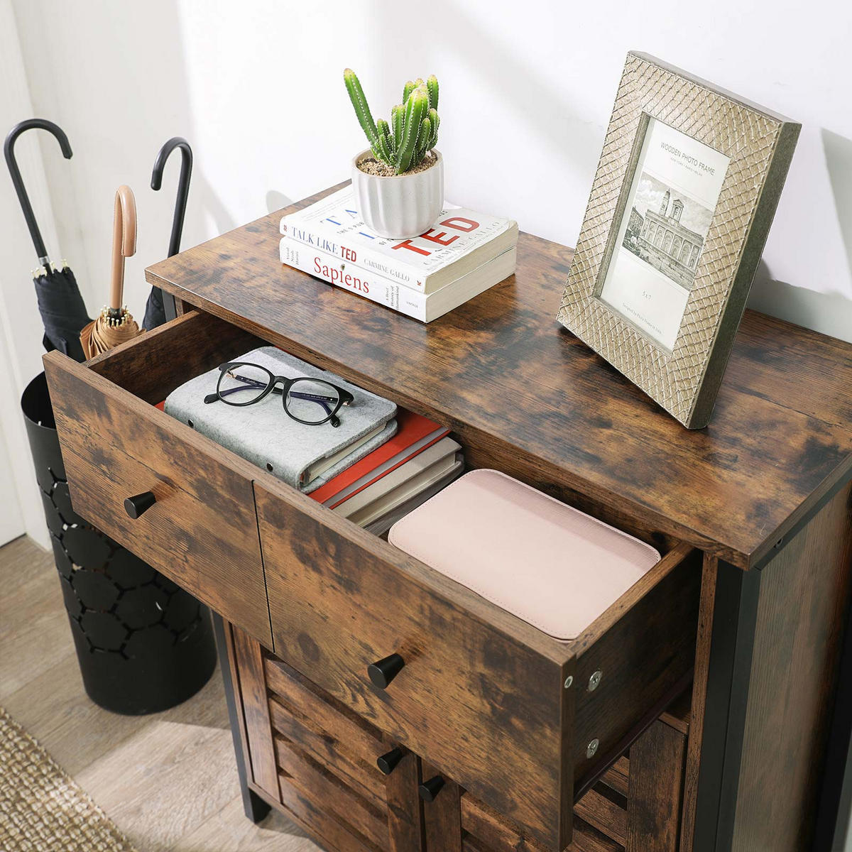 BEISTELLSCHRANK MIT SCHUBLADE - Braun, Holzwerkstoff (30/80/70cm) - Hansiro