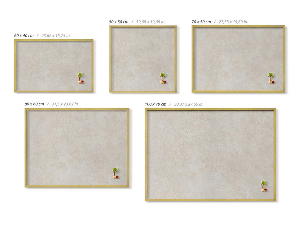 MAGNETTAFEL 70x50 cm Goldener Rahmen Dezente Sandsteinstruktur - Fango, Metall (70/50/0.4cm) - TULUP