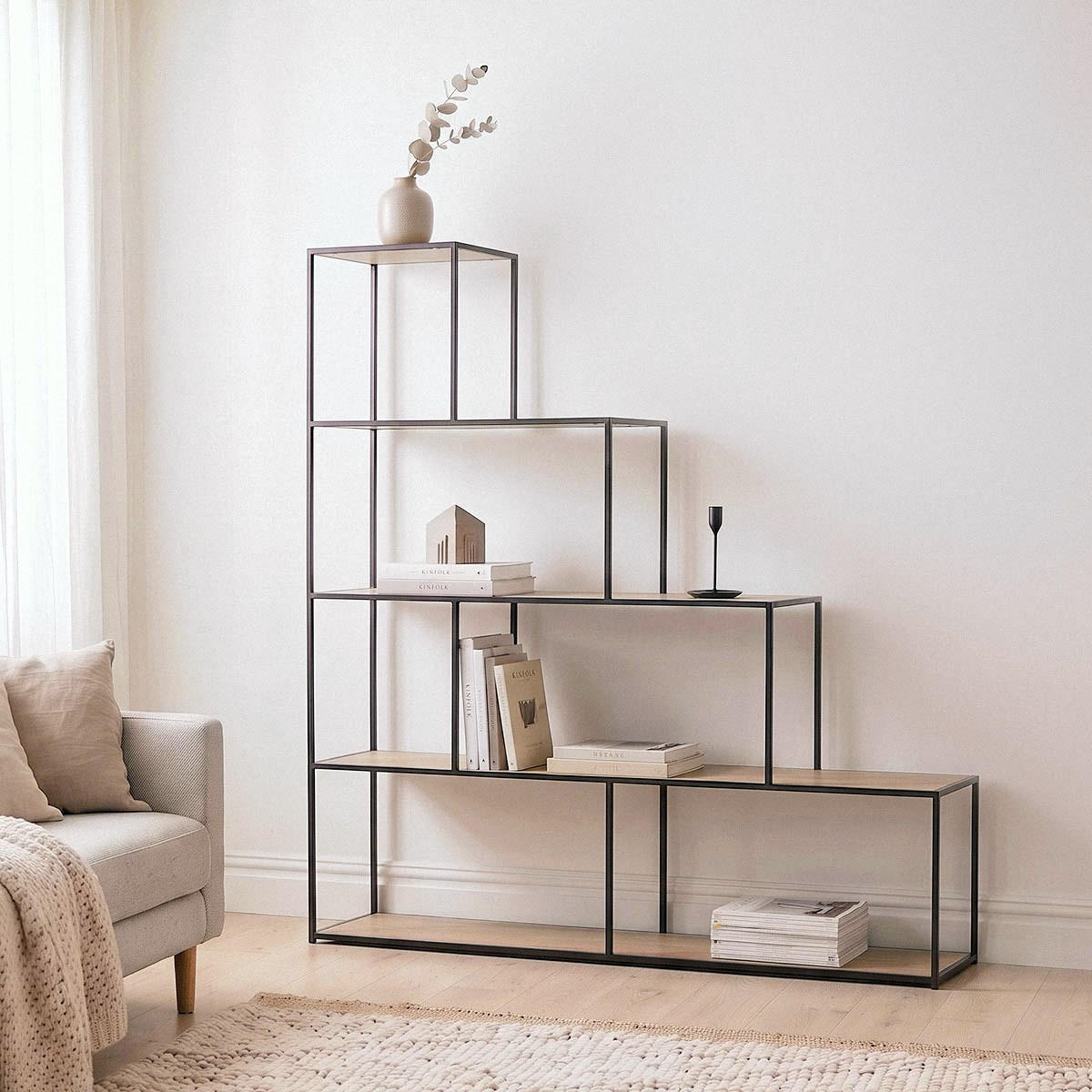 BÜCHERREGAL im Treppen-Design - L160 x H157 cm - Colorado - Schwarz, Holzwerkstoff (30/157/11cm) - Calicosy